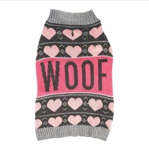 Woof Pink Hearts Dog Sweater Large